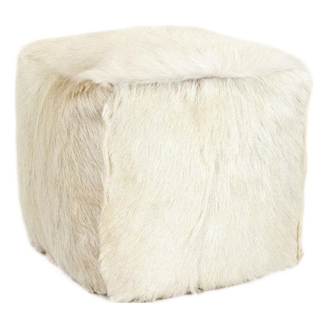 Tibetan White Goat Fur Pouf For Sale