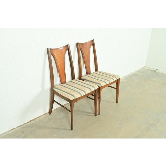 Broyhill Brasilia Broyhill Brasilia Mid-Century Modern Sculpted Walnut Side Chairs or Dining Chairs, Pair For Sale - Image 4 of 13