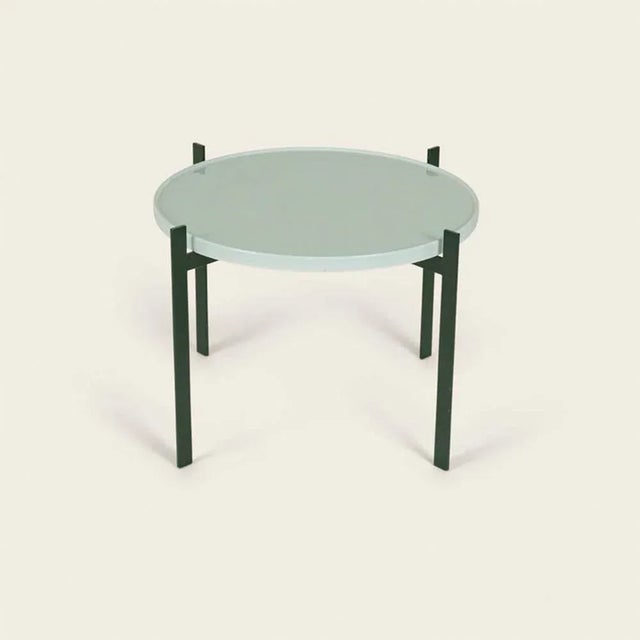 Celadon green porcelain single deck table by OxDenmarq Dimensions: D 57 x W 57 x H 38 cm Materials: Steel, Porcelain
