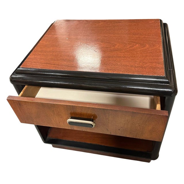 1950s Pair of Two Toned Mid Century Modern Cherry Wood Bedside Tables With Waterfall Edges For Sale - Image 12 of 12