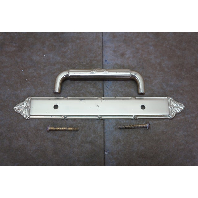 2 Vintage Brass Neoclassical Ribbon & Reed Door Pulls W Backplate 7.5" For Sale - Image 4 of 10