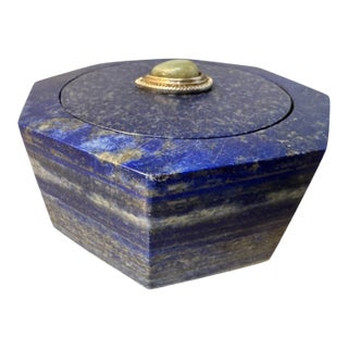 Mid 20th Century Lapis Lazuli Octagonal Box With Cabachon Stone For Sale