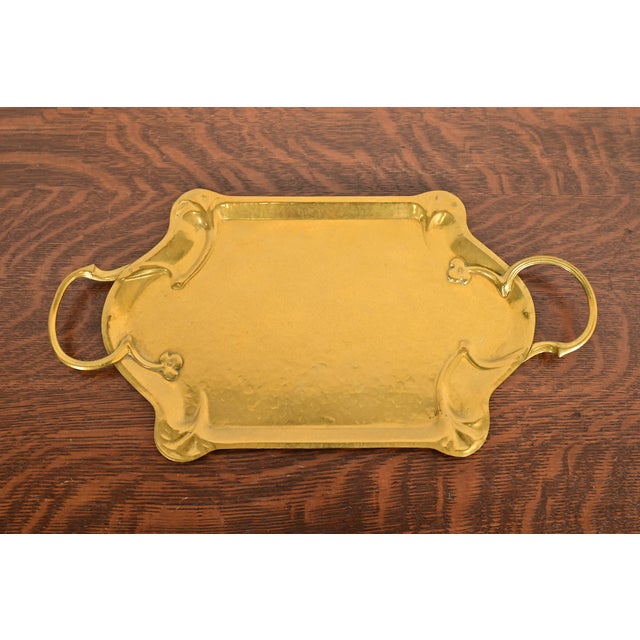 Liberty & Co. Style English Arts & Crafts Hammered Brass Handled Serving Tray For Sale - Image 11 of 11