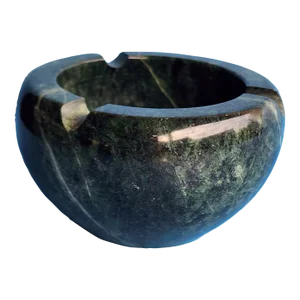 Vintage Dark Green Veined Marble Round Ashtray