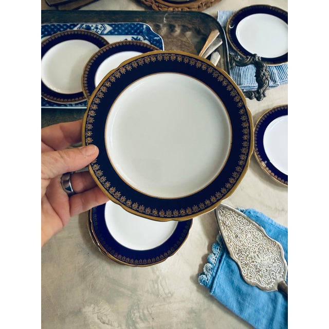 Vintage Noritake Kokura Ware Cobalt Blue and Gold Rim 6.25 Inch Dessert Plates – Hand Painted Japan - Set of Eight (8) For Sale - Image 10 of 12