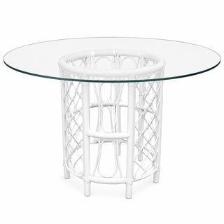 Vintage Coastal High-Gloss White Rattan Dining Table with 54" Glass Top For Sale