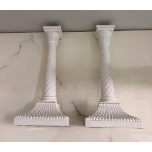 Ceramic Vintage Fitz and Floyd White Porcelain Candlesticks - A Pair For Sale - Image 7 of 10