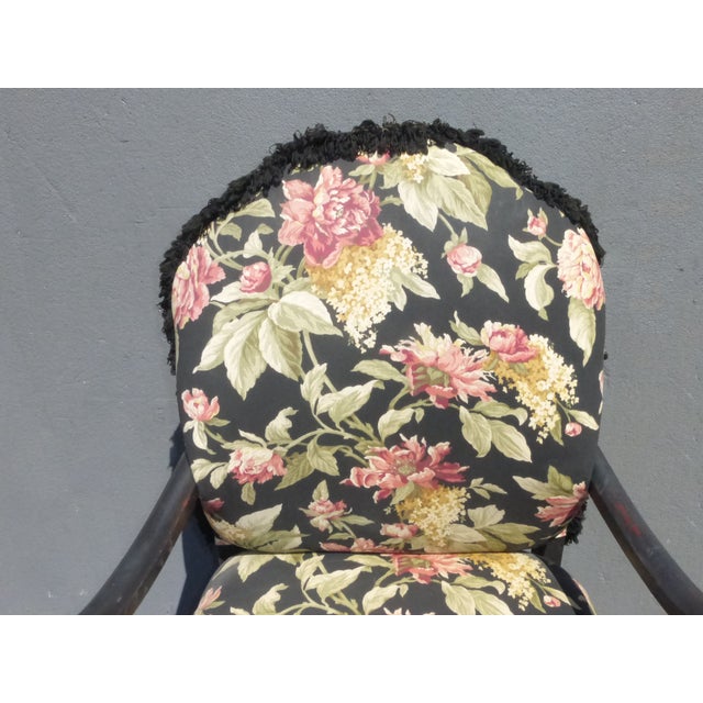 French Country Black Floral Design Accent Chair Chairish
