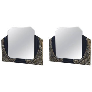 French Art Deco Black Lacquer and White Gold Mirrors - a Pair For Sale