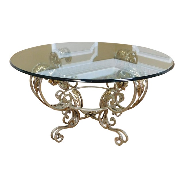 Silver Chrome Colored Metal Base Glass Top 42" Diameter ...