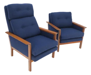 Danish Mid-Century Modern Teak Frames New Wool Upholstery Lounge Chairs Refinish