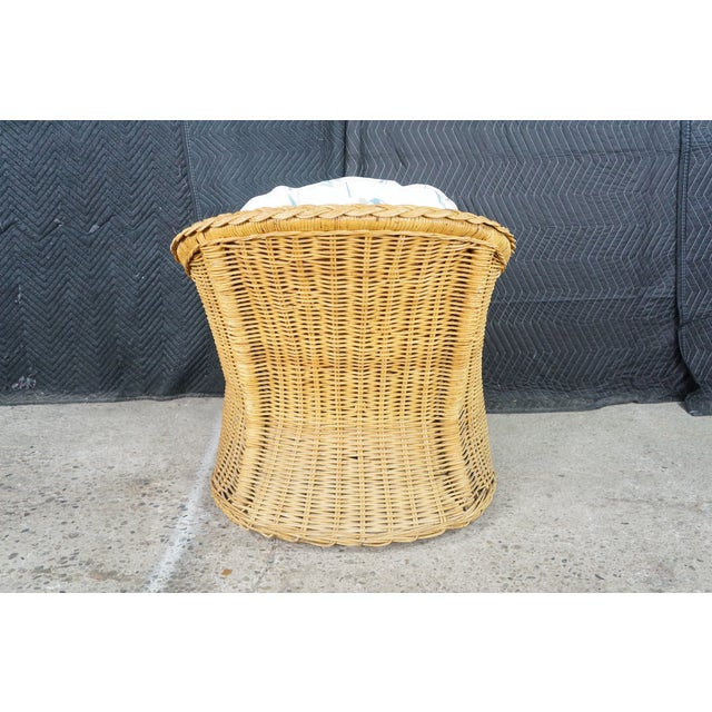 Vintage Bohemian Organic Modern Coastal Braided Wicker Barrel Patio Arm Chair For Sale - Image 15 of 18