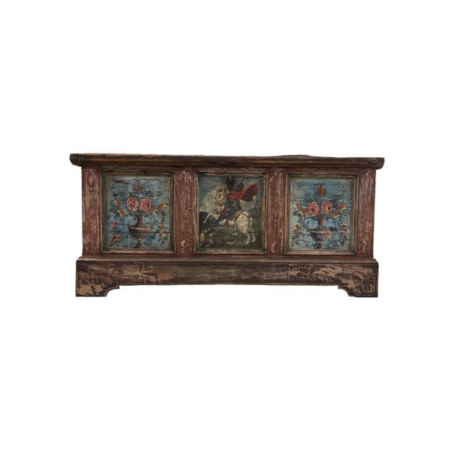 Austrian Hand Painted Wood Coffer Trunk Chest Mid 19th Century For Sale - Image 10 of 10