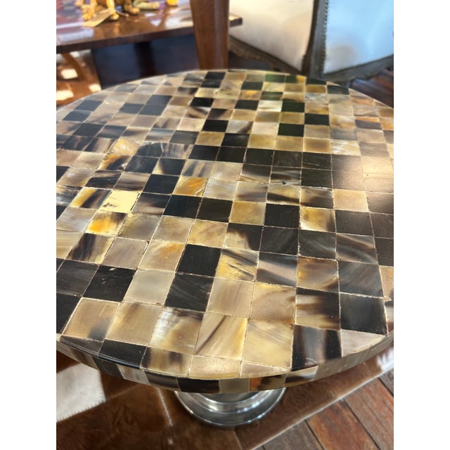 Tessellated Horn Checkerboard End Table With Horn and Chrome Base For Sale - Image 4 of 8