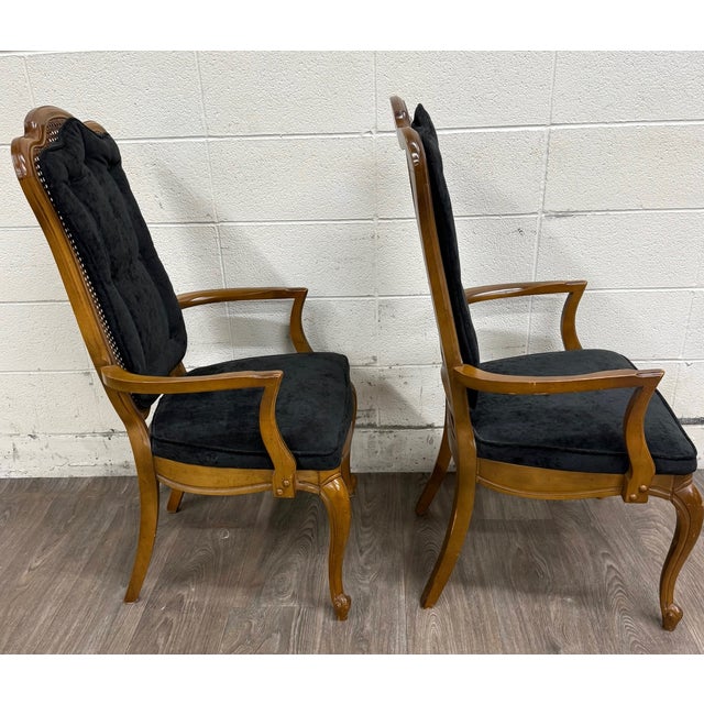 Vintage French Provincial Style Tufted Black Velvet Armchairs - Pair For Sale - Image 12 of 14
