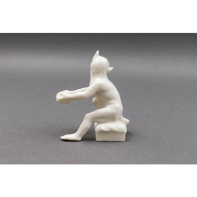 Antique Nymphenburg Germany White Porcelain Monkey Figurine Holding Fruit For Sale - Image 4 of 7