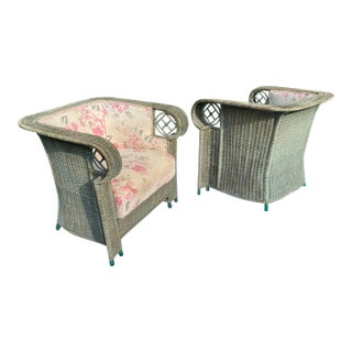 Italian Wicker Armchairs a Pair For Sale