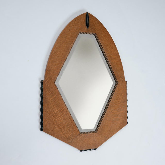 Vintage Dutch Art Deco Oak Mirror with Ebonized Details, 1920s For Sale - Image 13 of 15