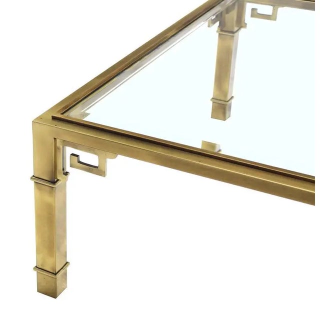 Greek Key Square Brass Glass Top Coffee Table Mastercraft For Sale In San Diego - Image 6 of 6