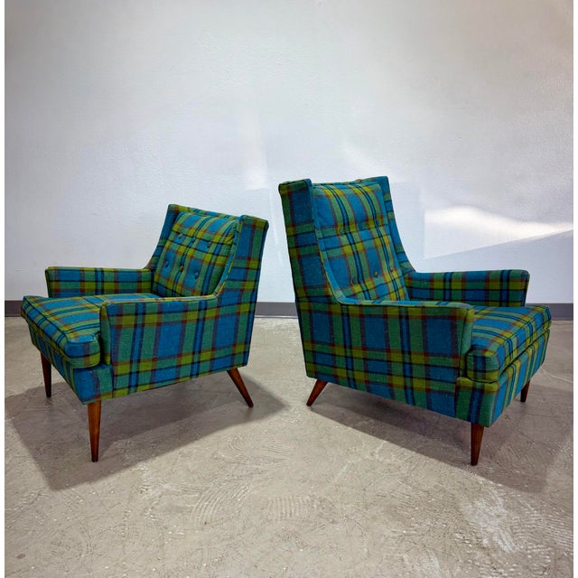 1950s 3pc Mid Century Modern Plaid Lounge Chair and Ottoman Set For Sale In Tampa - Image 6 of 10