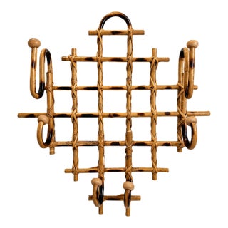 Vintage Burnt Bamboo French Style Wall Coat Rack With 4 Hooks For Sale