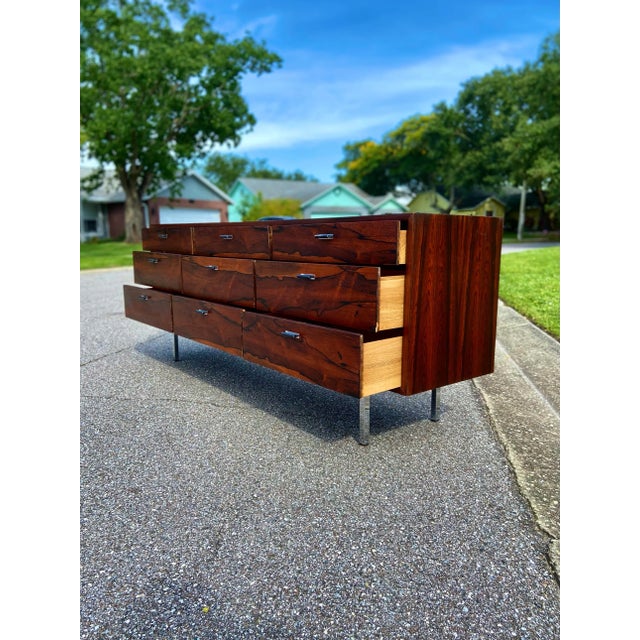 Wood Rosewood Lowboy Dresser or Credenza With Chrome | in the Style of Founders For Sale - Image 7 of 12