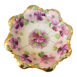 1910s Bowl of Light and Dark Pink Flowers With Painted Details For Sale