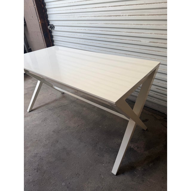 American Crate & Barrel Spotlight White X-Leg Desk 58" For Sale - Image 3 of 4
