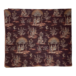 Vintage French (?) Tapestry Jacquard Chinoiserie Fabric. 51x90”. Brown, Rust, Orange, Tan.