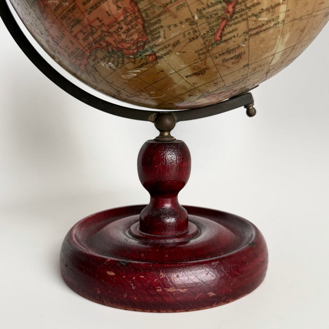 1940s–1950s English Geographia 8-Inch Terrestrial Globe on Turned Red Wood Base For Sale In Miami - Image 6 of 12