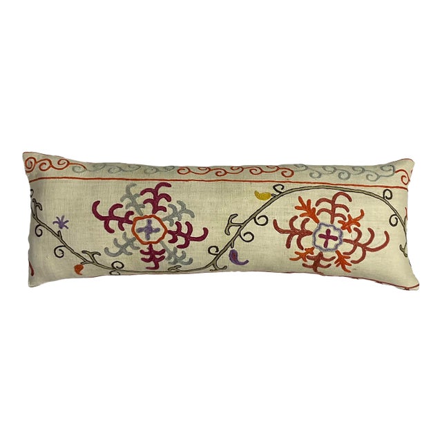 Single Antique Silk Embroidery Suzani Pillow For Sale