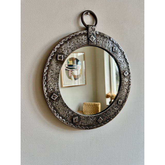 Mid-Century Modern French Brutalist Round Wall Mirror, 1950 For Sale - Image 3 of 11