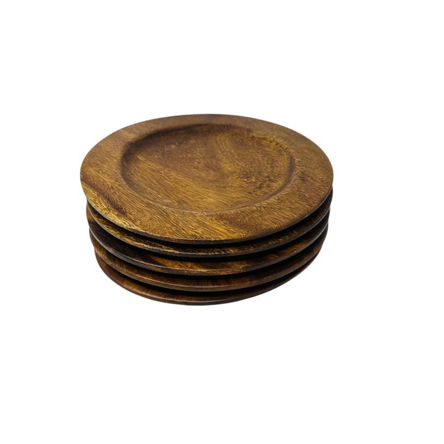 Contemporary 2010s Hand-Turned Acacia Wood Charger Plates - Set of 5 For Sale - Image 3 of 10