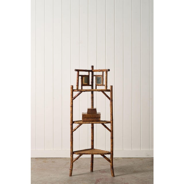 English 19th Century Three-Tier English Tiger Bamboo Corner Shelf For Sale - Image 3 of 9