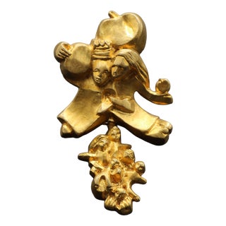 Brooch in Gilt Bronze by Line Vautrin, 1950s For Sale