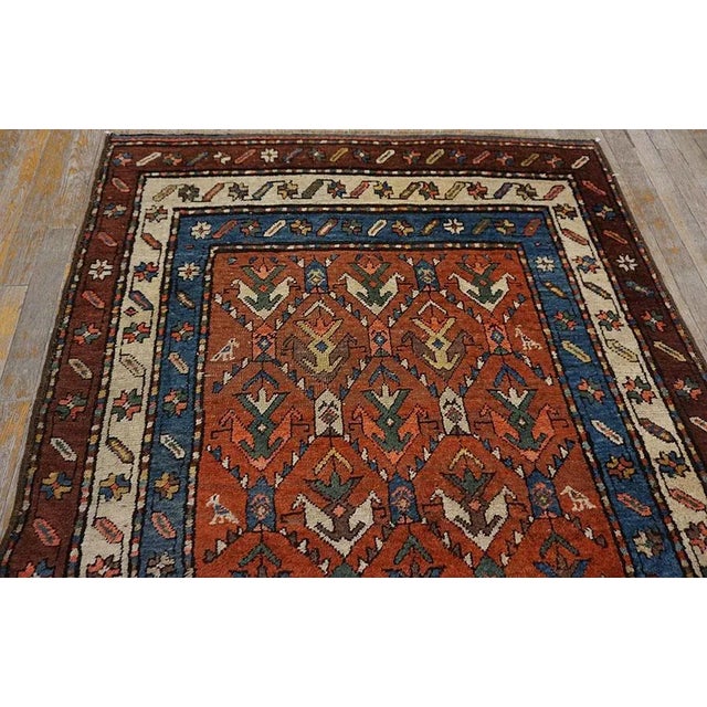 1900s Salmon Geometric Tribal Antique Caucasian Moghan Carpet 4' 0'' X9' 0'' Knotted Wool Rug Runner For Sale - Image 4 of 9