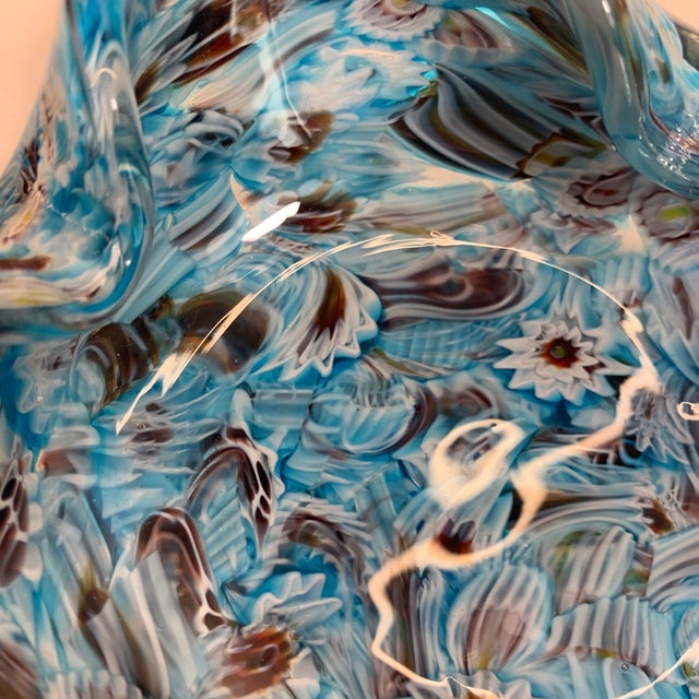Glass Vintage Mid-Century Murano Millefiori Blue Ruffled Glass Bowl - Fratelli Toso For Sale - Image 7 of 10