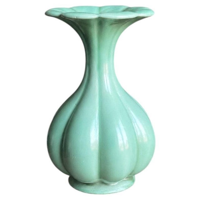 Art Deco Green Lobed Ceramic Vase by Arthur Percy for Gefle Celadon, Sweden, 1930s For Sale - Image 9 of 9