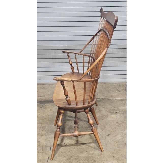 Late 20th Century Windsor Chair Comb Back Bench W Arms, Tiger Maple, Oak & Maple Made in Ohio For Sale - Image 10 of 12