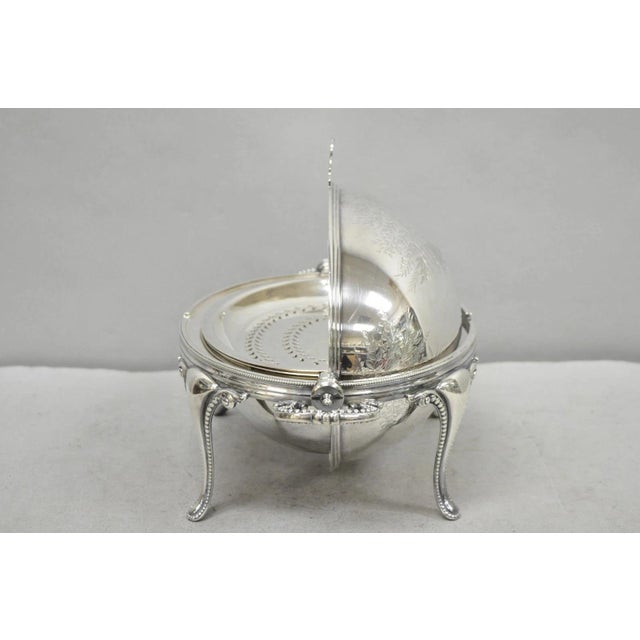 Antique Elkington & Co English Silver Plated Chafing Dish Revolving Dome Warmer For Sale - Image 13 of 18