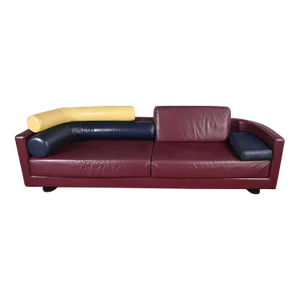 Postmodern Italian Molto + Di Maroon Leather Sofa by Ammannati & Vitelli for I4 Mariani