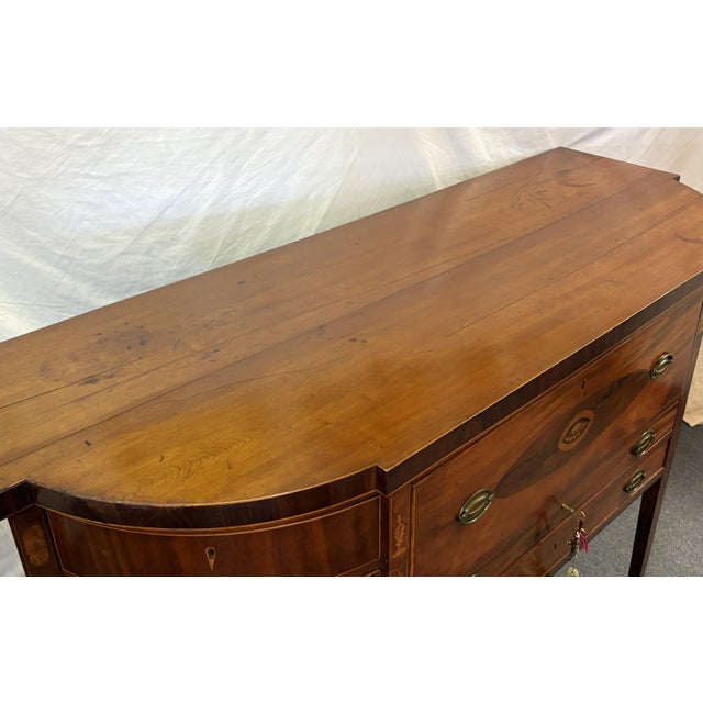 19th Century Sheraton Style Mahogany Bowfront Butler's Sideboard With Secretary Desk, Locks and Keys For Sale - Image 11 of 18