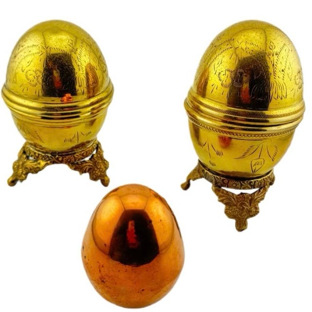 Vintage Brass Egg Boxes Set of 3 vintage eggs from India. One of the eggs is copper and the other 2 are brass. The brass...
