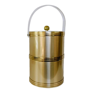 1970s Vintage Georges Briard Signed Gold Metallic Extra Large Ice Bucket With Lucite Lid & Handle