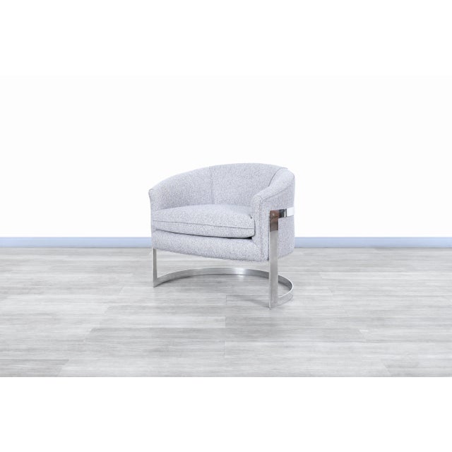 Wood Mid-Century Modern Chrome "Barrel" Lounge Chairs Attributed to Milo Baughman For Sale - Image 7 of 12