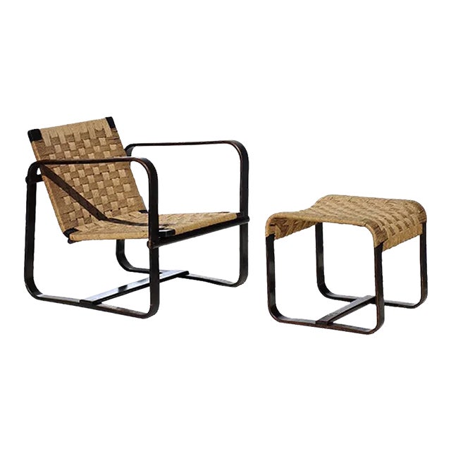Set of Bocconi Lounge Chair & Ottoman by Giuseppe Pagano for Gino Maggioni, 1940s For Sale