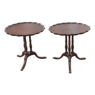 Mid 20th Century Pair Imperial Furniture George III Style Mahogany Pie Crust Tables, Refinished For Sale
