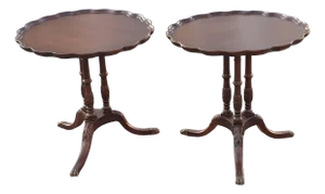 Mid 20th Century Pair Imperial Furniture George III Style Mahogany Pie Crust Tables, Refinished
