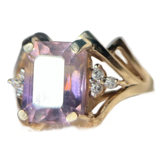 1980s Bi-Color Ametrine & Diamond Cocktail Ring in 14k Yellow Gold – 3.22ct Size 5 For Sale