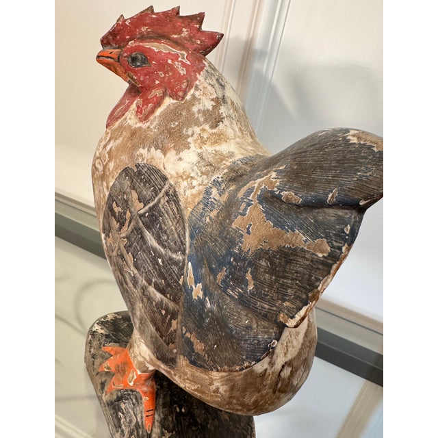 Vintage French Country Rooster Hand Carved & Painted Wood Figurine For Sale - Image 10 of 11